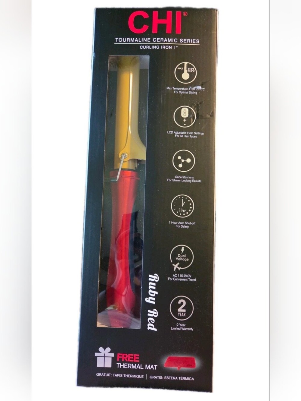 CHI Tourmaline Ceramic Curling Iron 1" Ruby Red New Unopened Box